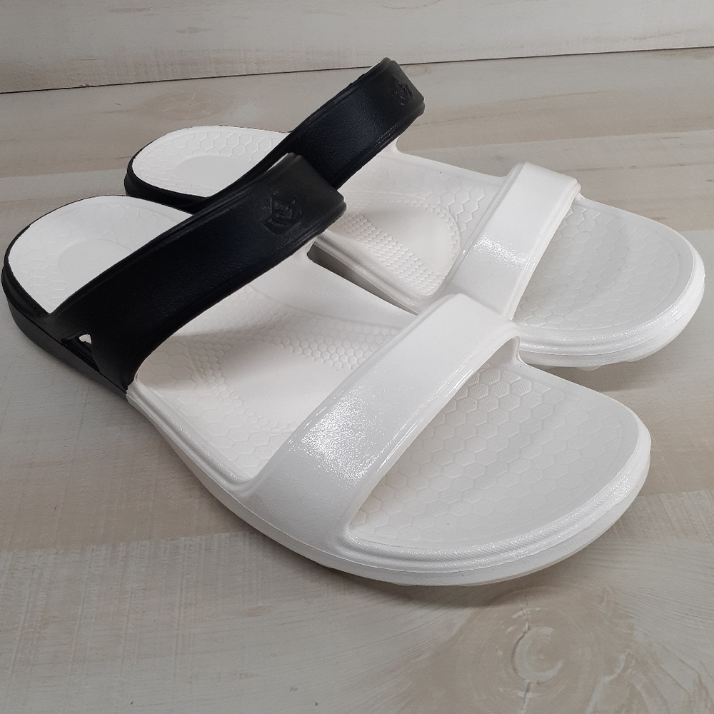Spenco Fusion Black & White Slide Sandals Womens Size 10 Wide - Picture 2 of 9